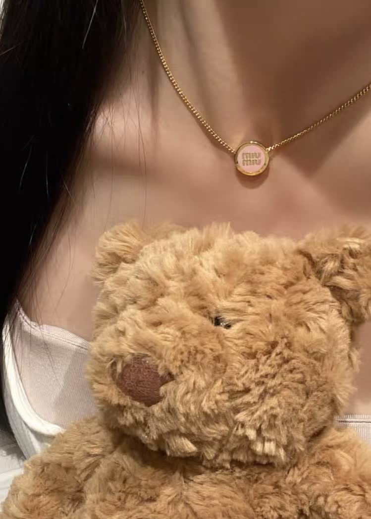 Miu Miu Gold Tone Chain Necklace with Pink Enamel Discs